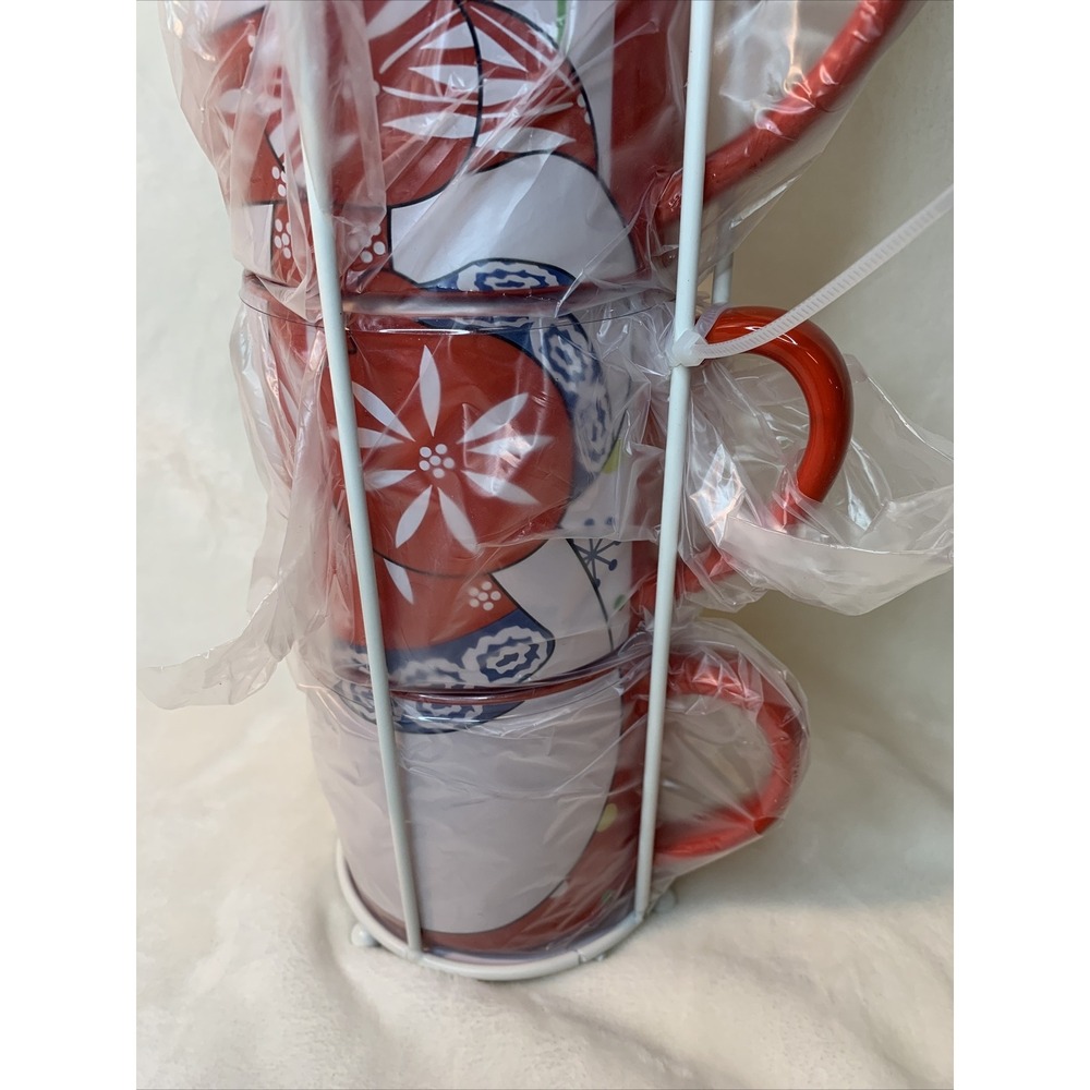 Temp-tations Set of 4 Winter Whimsy Stacking Mugs w/ Wire Stand in Snowman NEW - Picture 8 of 12